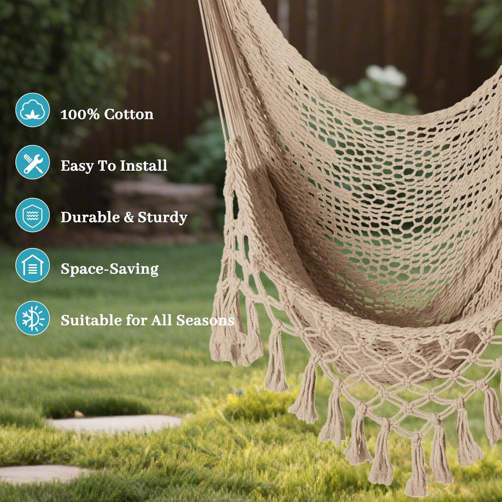 Bathonly Handwoven Cotton Rope Hammock Chair with Metal Spreader Bar, Caribbe...