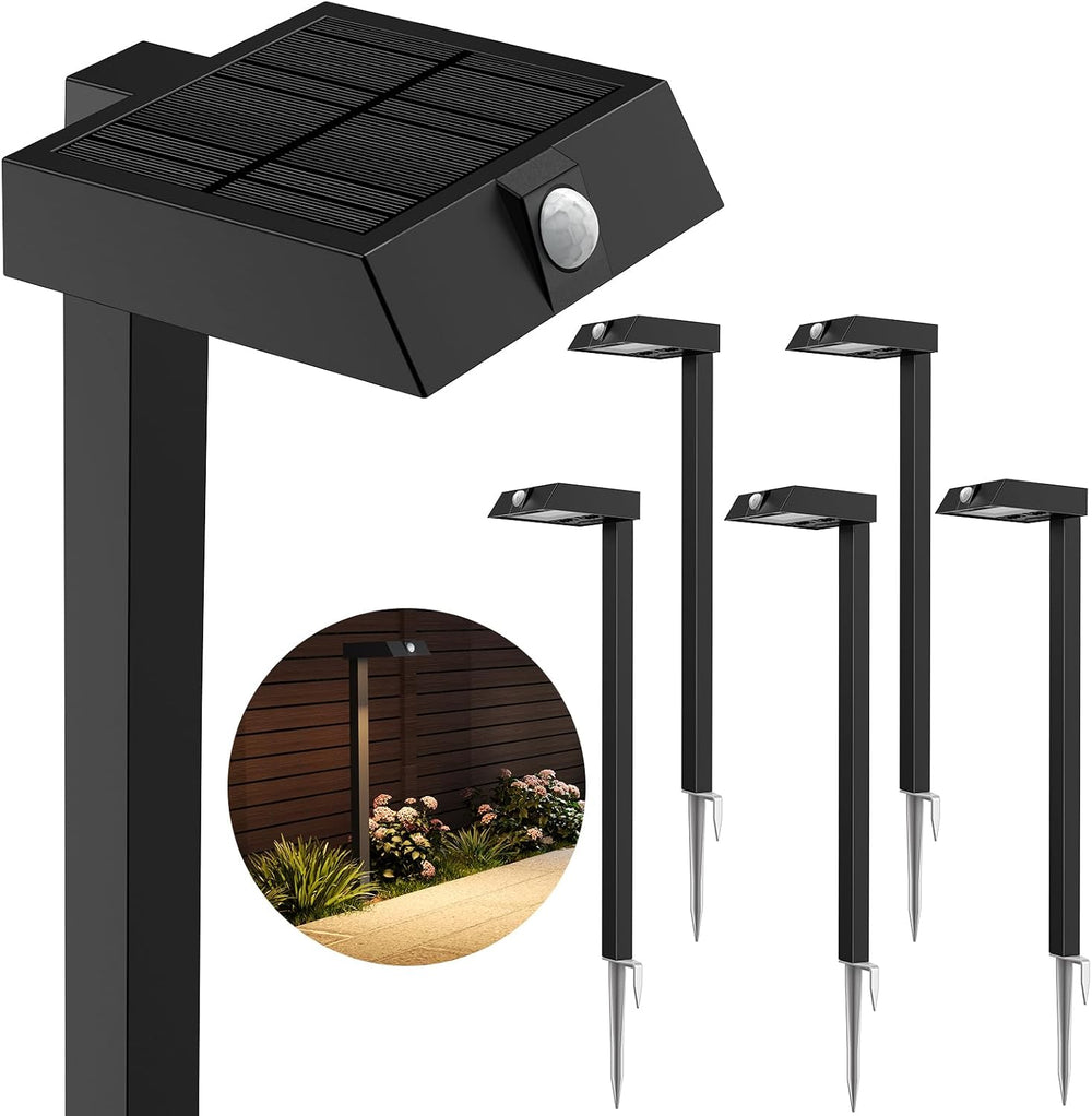 XMCOSY+ Solar Pathway Lights, 6 Pack Metal Motion Sensor Outdoor Lights | 300...