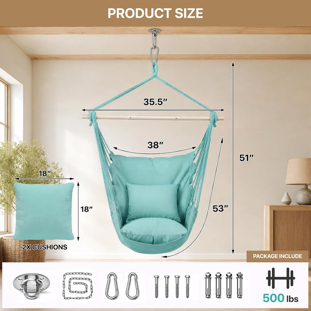 Athena Collection Hammock Chair Hanging Rope Swing, Green