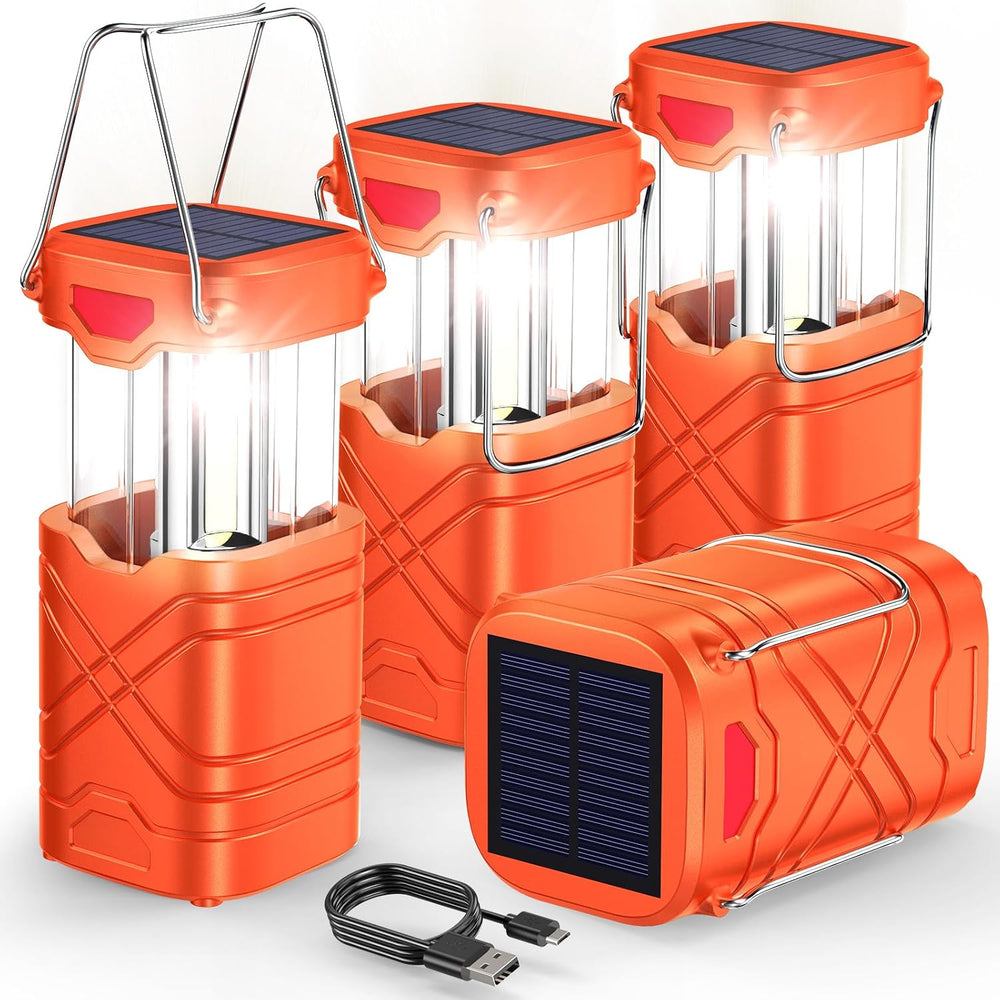LETMY 4 Pack Camping Lantern, Rechargeable LED Lanterns, Solar Lantern Batter...