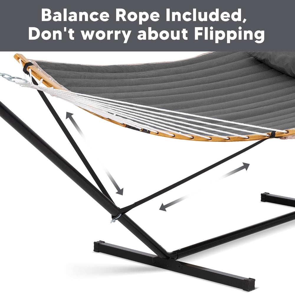 SUNCREAT Double Portable Hammock with Stand, 2 Person Hammock with Curved Spr...