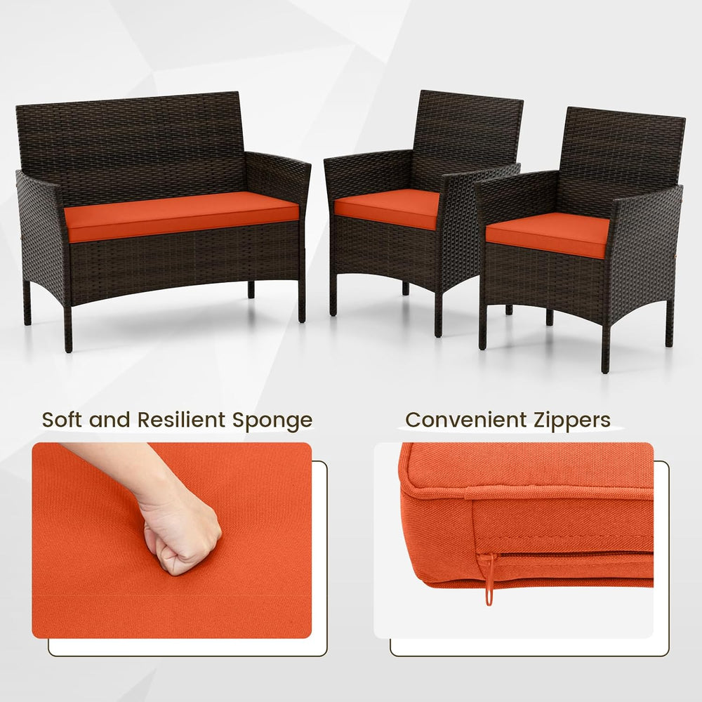 DORTALA Wicker Patio Furniture Set 4 Piece, Outdoor PE Rattan Table & Cha...