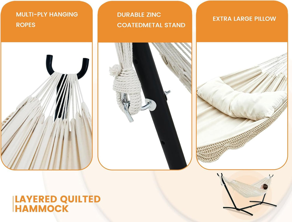 Lazy Daze Hammocks 9FT Double Hammock with Sturdy Steel Stand and Durable Fab...