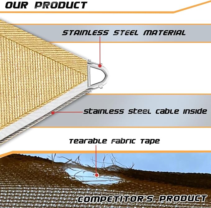 Upgraded with High-Strength Steel Cable Edges 20' x 24' Sun Shade Sai...