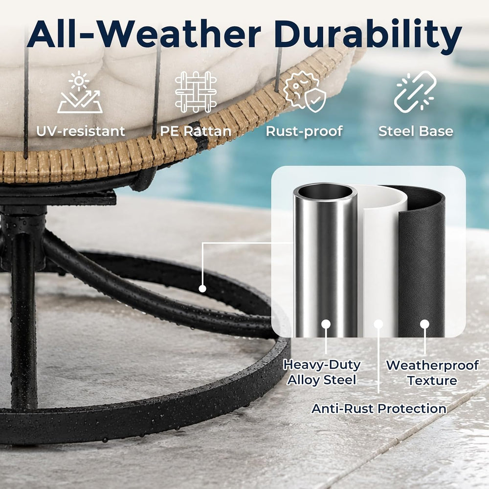 Outdoor Wicker Swivel Chair, 360° Rotating Patio Chair, Oatmeal