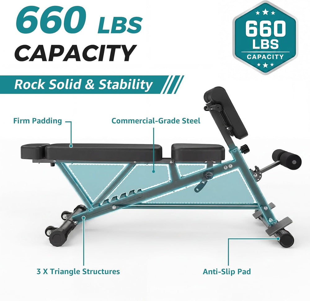OLIXIS Adjustable Weight Bench, 660 LBS Foldable Workout Bench Press