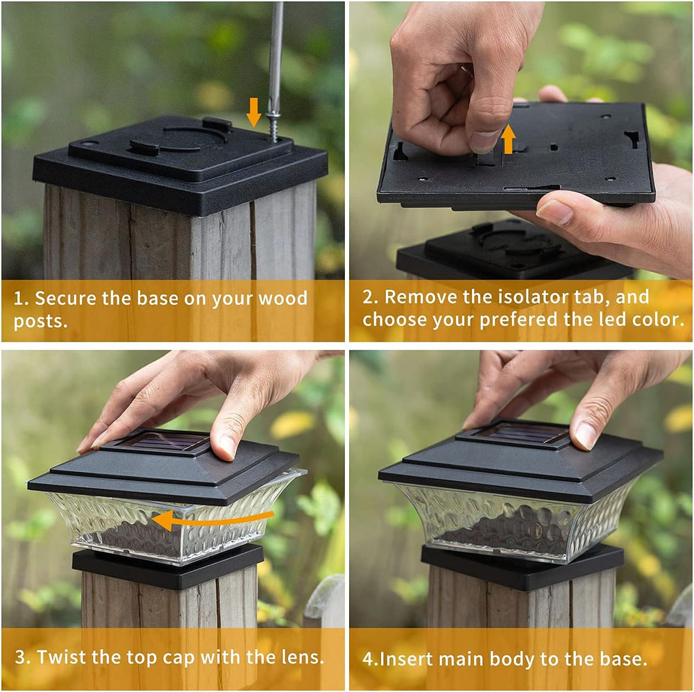 6PK Solar Post Cap Lights Outdoor Fence Cap Light for 4x4 Wooden Posts