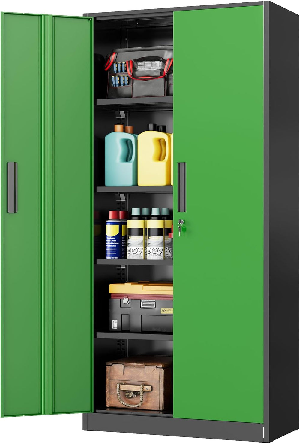 Storage Cabinet with Doors and Shelves, Metal Garage Storage Cabinets with Lo...