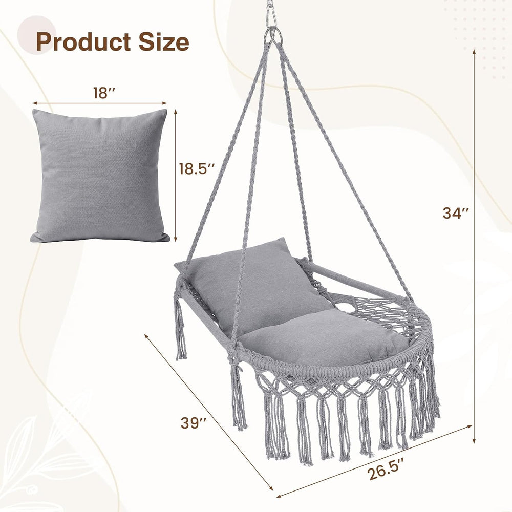 Happygrill Macrame Swing Chair with 2 Removable Cushions