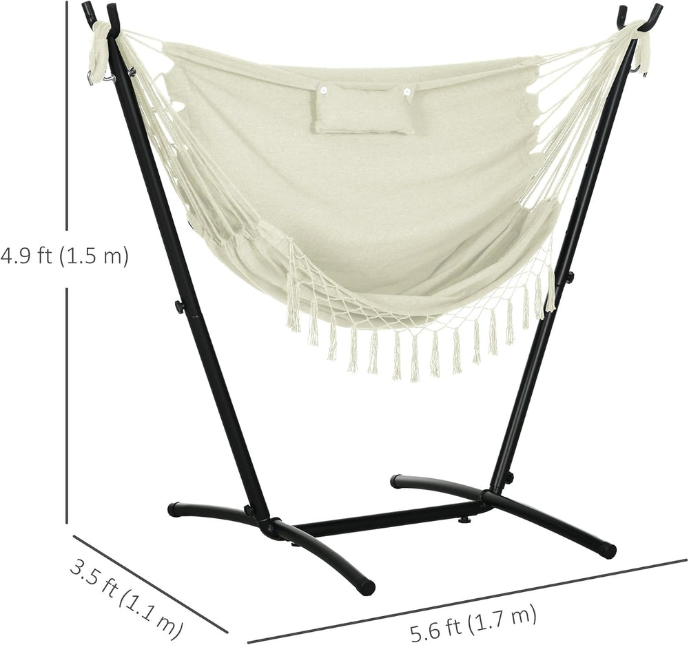 Outsunny Patio Hammock Chair with Stand Side Pocket Headrest Cream White