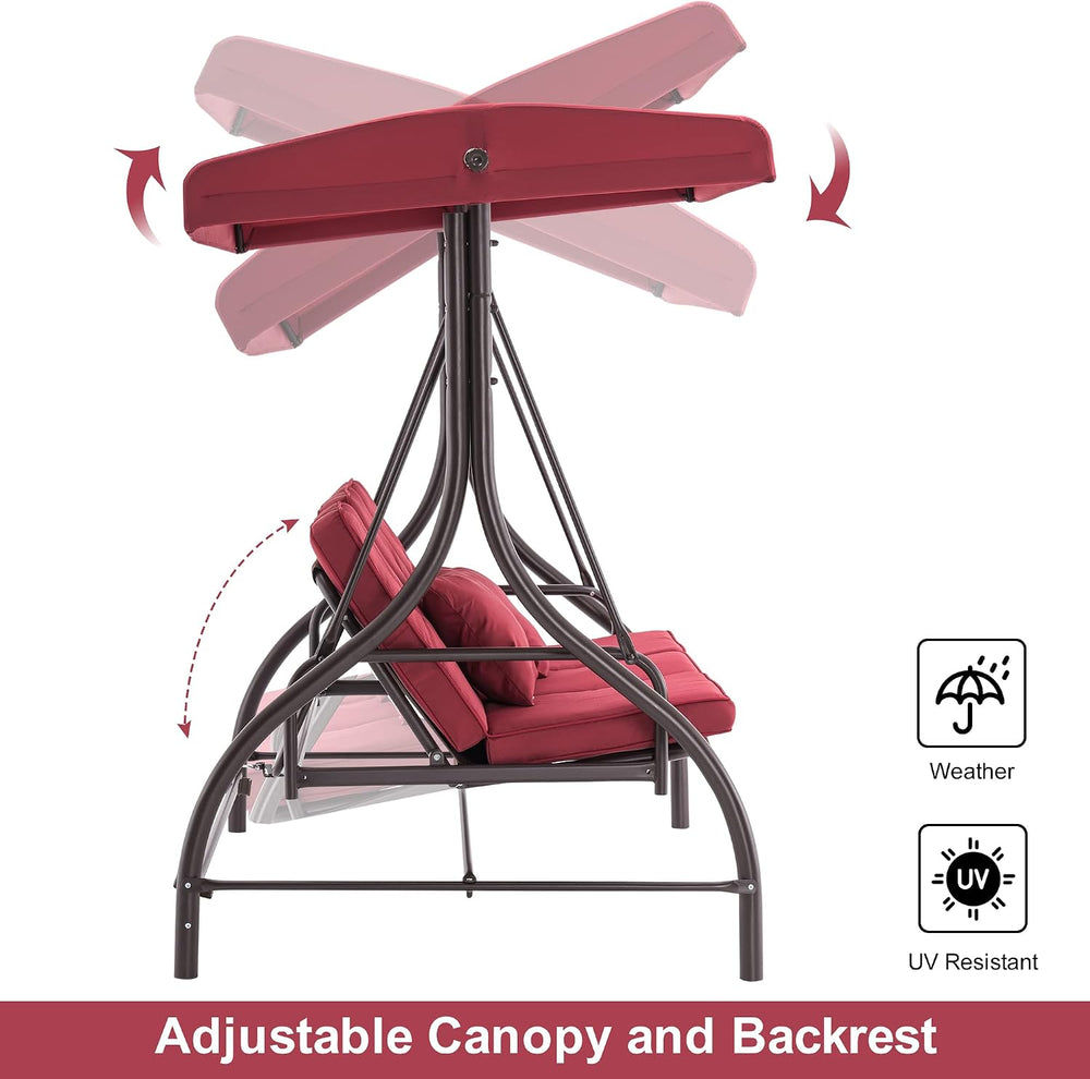MCombo 3-Seat Outdoor Patio Swing Chair, 2-in-1 Convertible Porch Swing Glide...