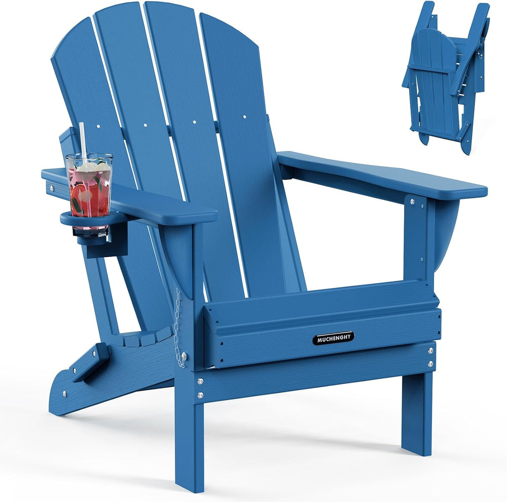 MUCHENGHY Folding Adirondack Chair HDPE for Fire Pit Outdoor, Navy Blue