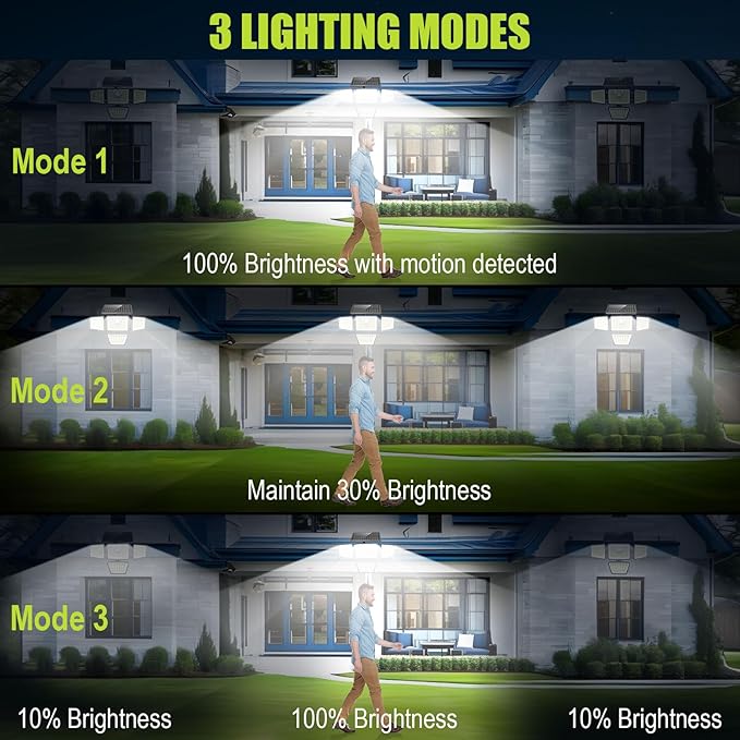 3000LM Solar Lights Outdoor with Motion Sensor,4 Head 270° Wide Angle Street ...