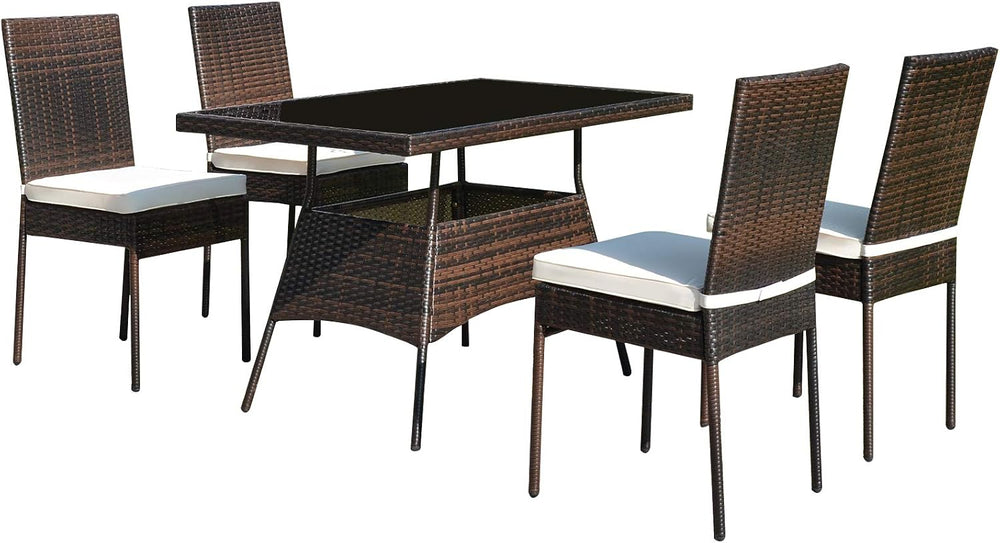 Tangkula 5 Piece Patio Wicker Dining Set, Outdoor Rattan Table and Chairs wit...