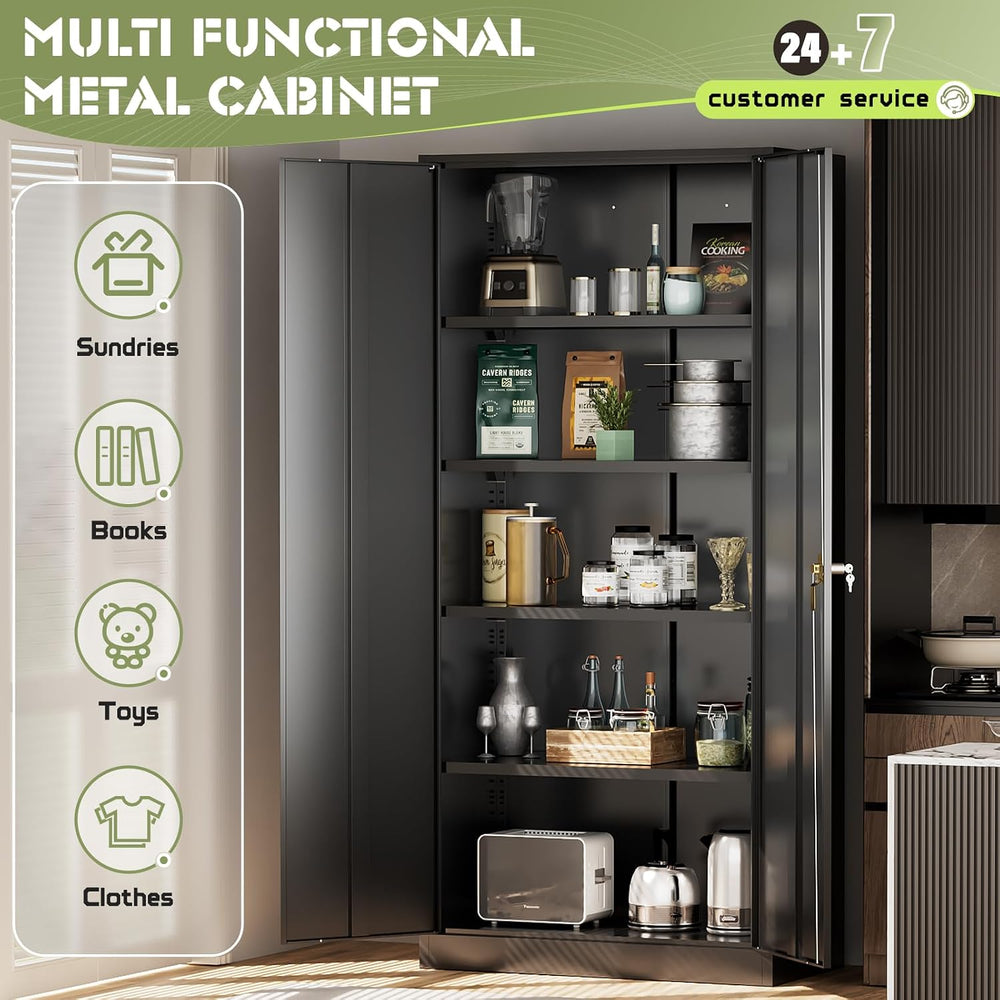 Metal Garage Storage Cabinet, 72” Lockable File Cabinets with 2 Doors and 4 A...