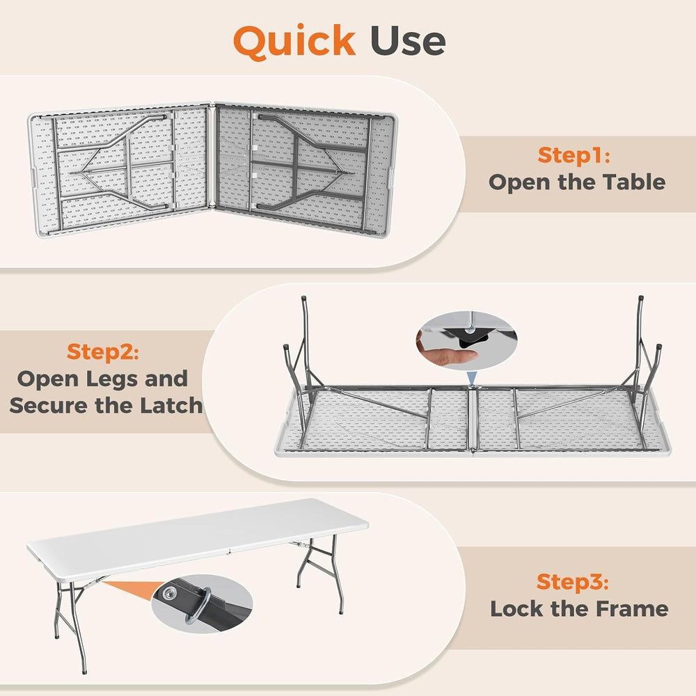 Sweetcrispy 8 FT Folding Picnic Table 2 Pack, Easy to Fold and Store