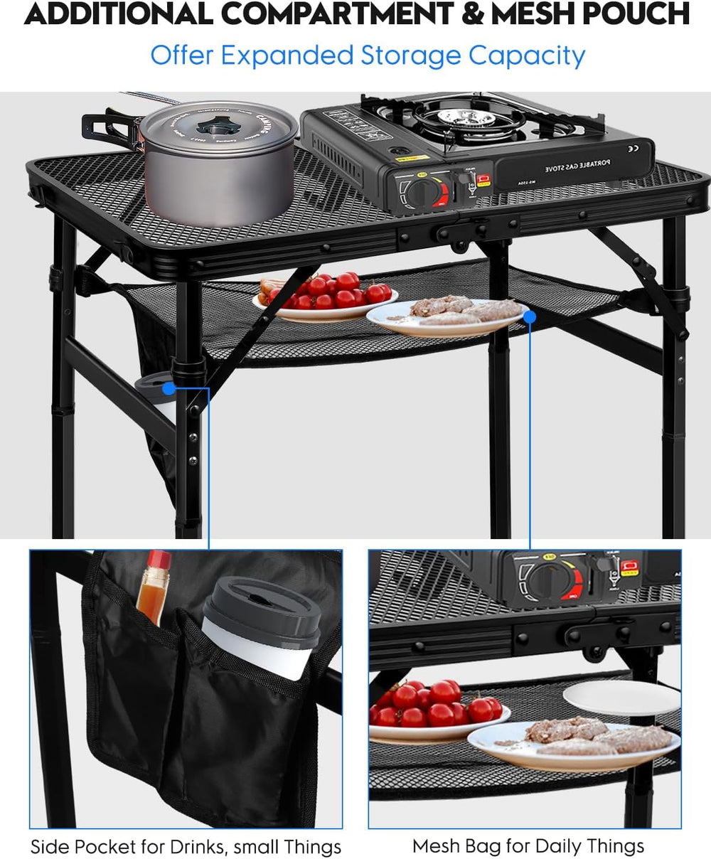 MSDADA Folding Grill Table, Height Adjustable Aluminum Table with Mesh Deskto...