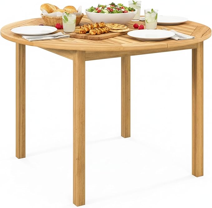 Tangkula 44" Round Outdoor Dining Table for 4, Acacia Wood 4-Person Larg...
