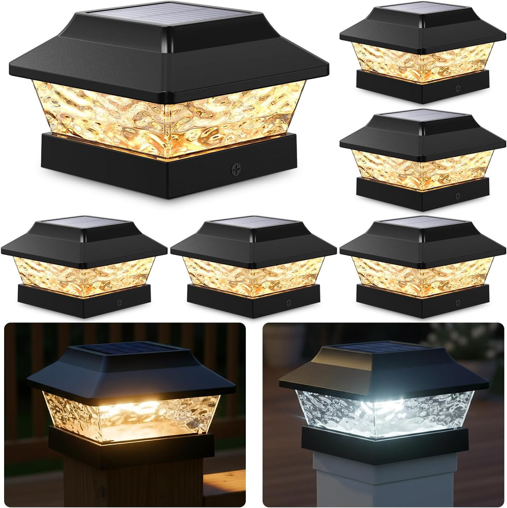 SIEDiNLAR 4x4 Solar Post Cap Lights Metal 2 Modes, 6 Pack Black Warm/White