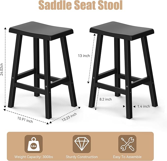 Bar Stools Set of 2, Waterproof UV-Resistant,Durable Resin Kitchen Island Cha...
