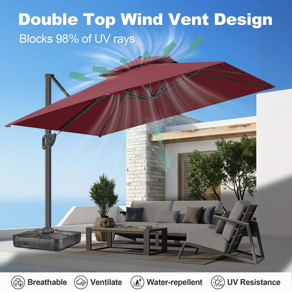 FLAME&SHADE Cantilever Patio Umbrella Outdoor, 8.2x8.2 FT Square, Burgundy