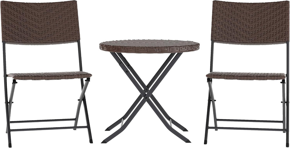 EMMA + OLIVER Brown/Black Three Piece Folding Bistro Set