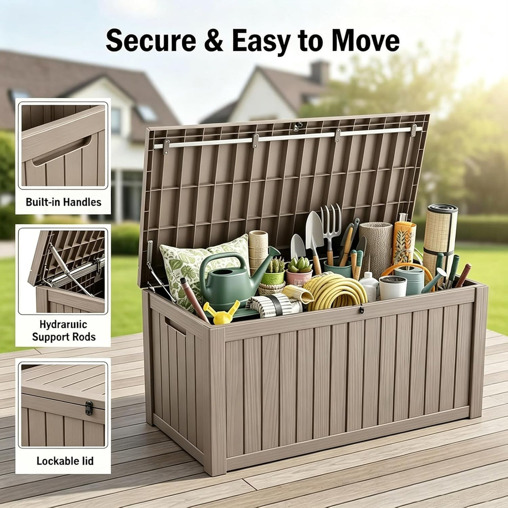152 Gallon Resin Outdoor Storage Box, Waterproof Deck Box with Lockable Lid, ...