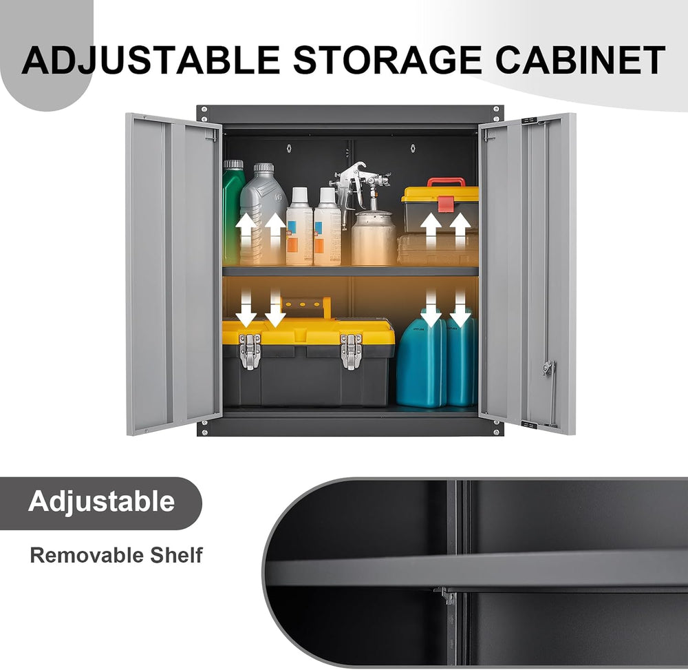 Metal Garage Storage Cabinet, Metal Wall Cabinets with Doors and Shelves, Ste...