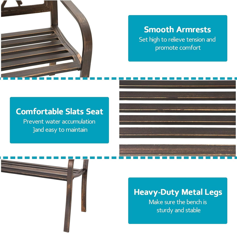 MFSTUDIO Outdoor Metal Bench Set of 2, 50" Bronze Bird Pattern