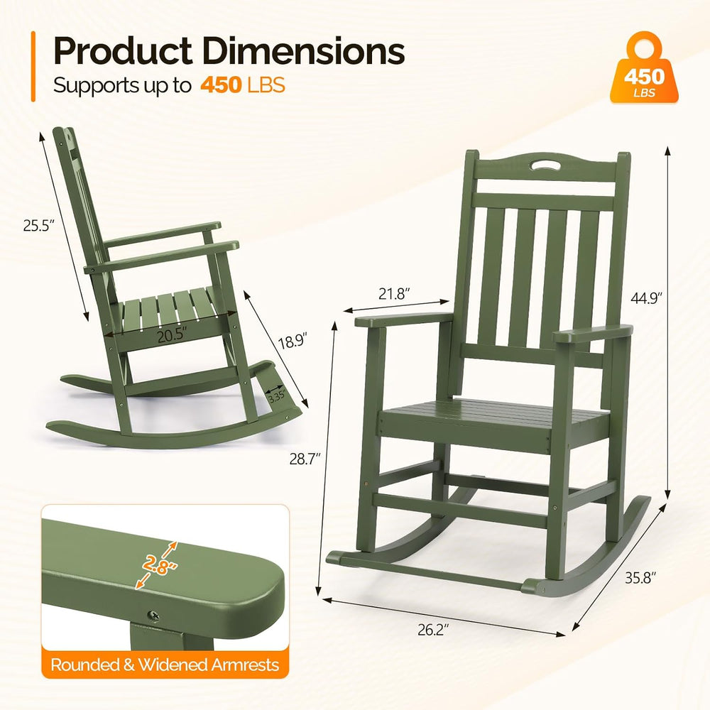 VINGLI Outdoor Rocking Chair with Footrest, Wooden Rocking Chair, Green