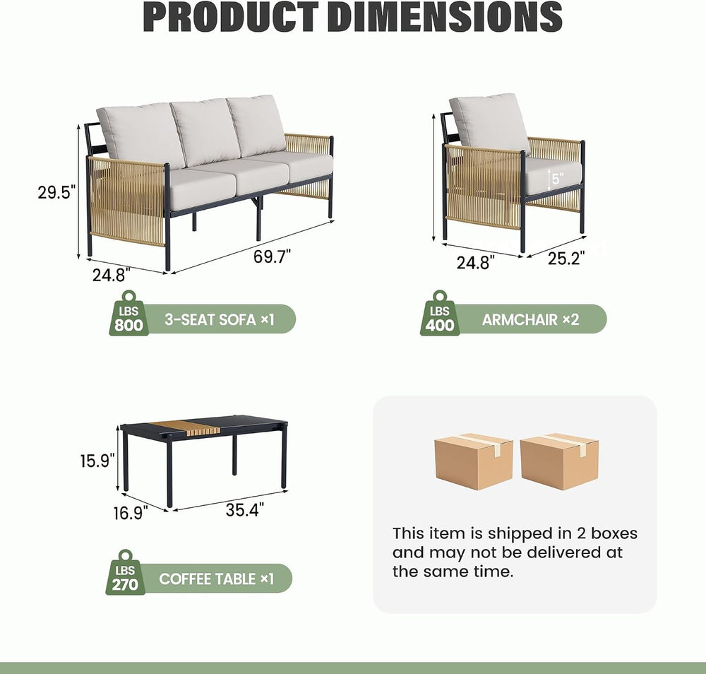Aluminum Patio Furniture Set for 5, Rope Woven Outdoor Sofa Set