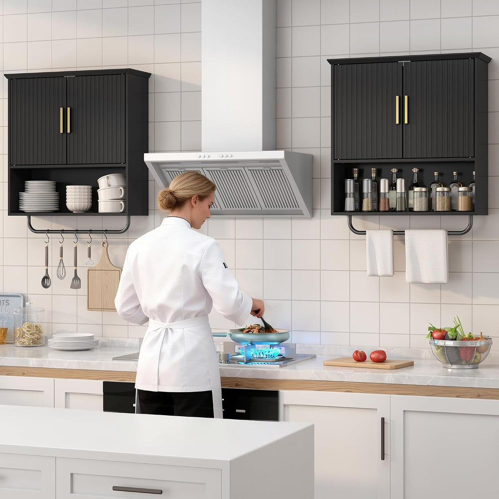 Wall Mounted Cabinet with Towel Bar & Shelves for Kitchen Bathroom