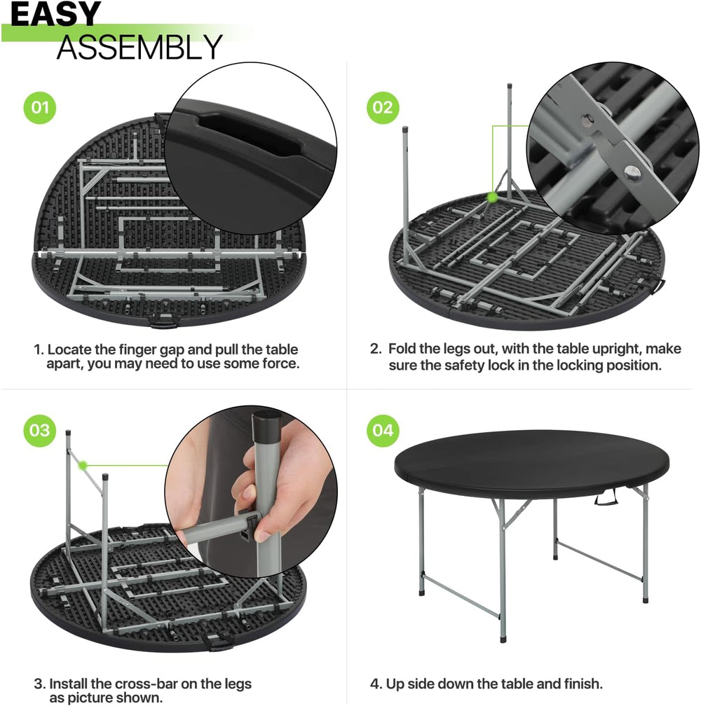 Magshion 65 Inch Round Folding Plastic Table, Black