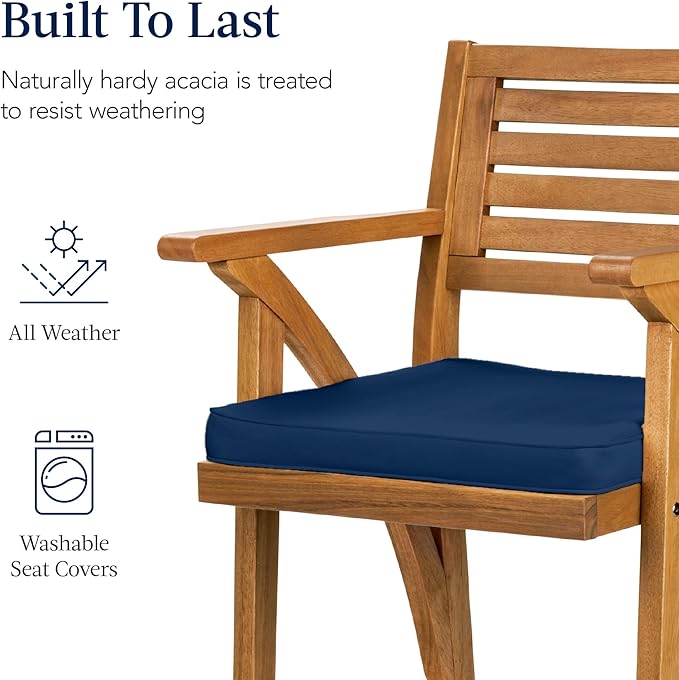 Best Choice Products Set of 2 Outdoor Acacia Wood Bar Stools Bar Chairs for P...