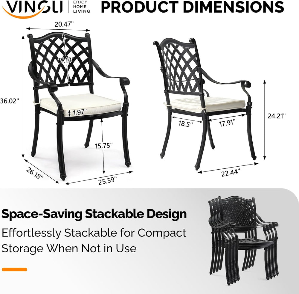 VINGLI Patio Chairs Set of 2 - Stackable Outdoor Cast Aluminum Dining Chairs ...