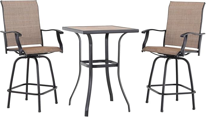 PHI VILLA 3 PCS Patio Swivel Bar Sets Textilene High Bistro Sets with 2 Outdo...