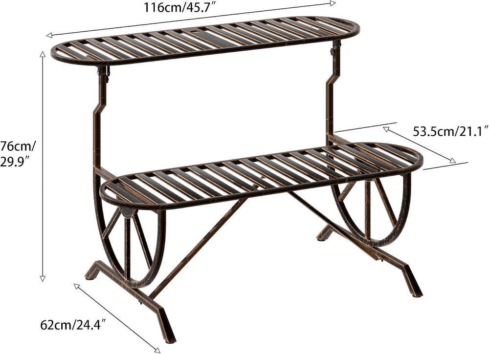 Outdoor Convertible Bench, Patio Garden Bench with Wagon Wheel Arms, Cast Iro...
