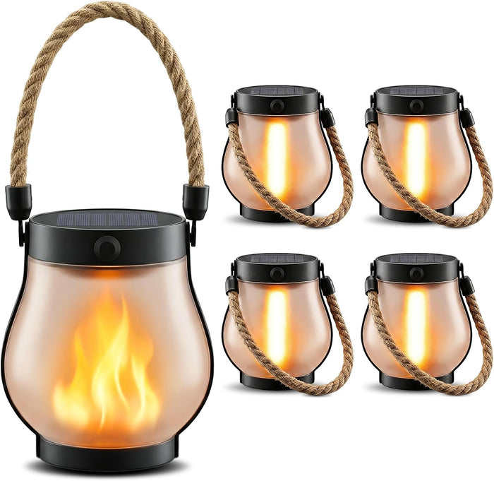 4 Pack Solar Lanterns Outdoor Waterproof, 2nd Gen Ultra-Realistic Flickering Flame Outdoor Solar Lanterns Decorative, USB-C/Solar Charging Hanging Lantern for Outside Backyard Patio Garden Decor