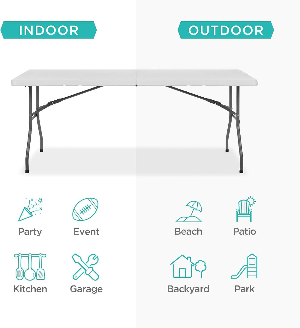 Best Choice Products 6ft Plastic Folding Table, Indoor Outdoor Heavy Duty Por...