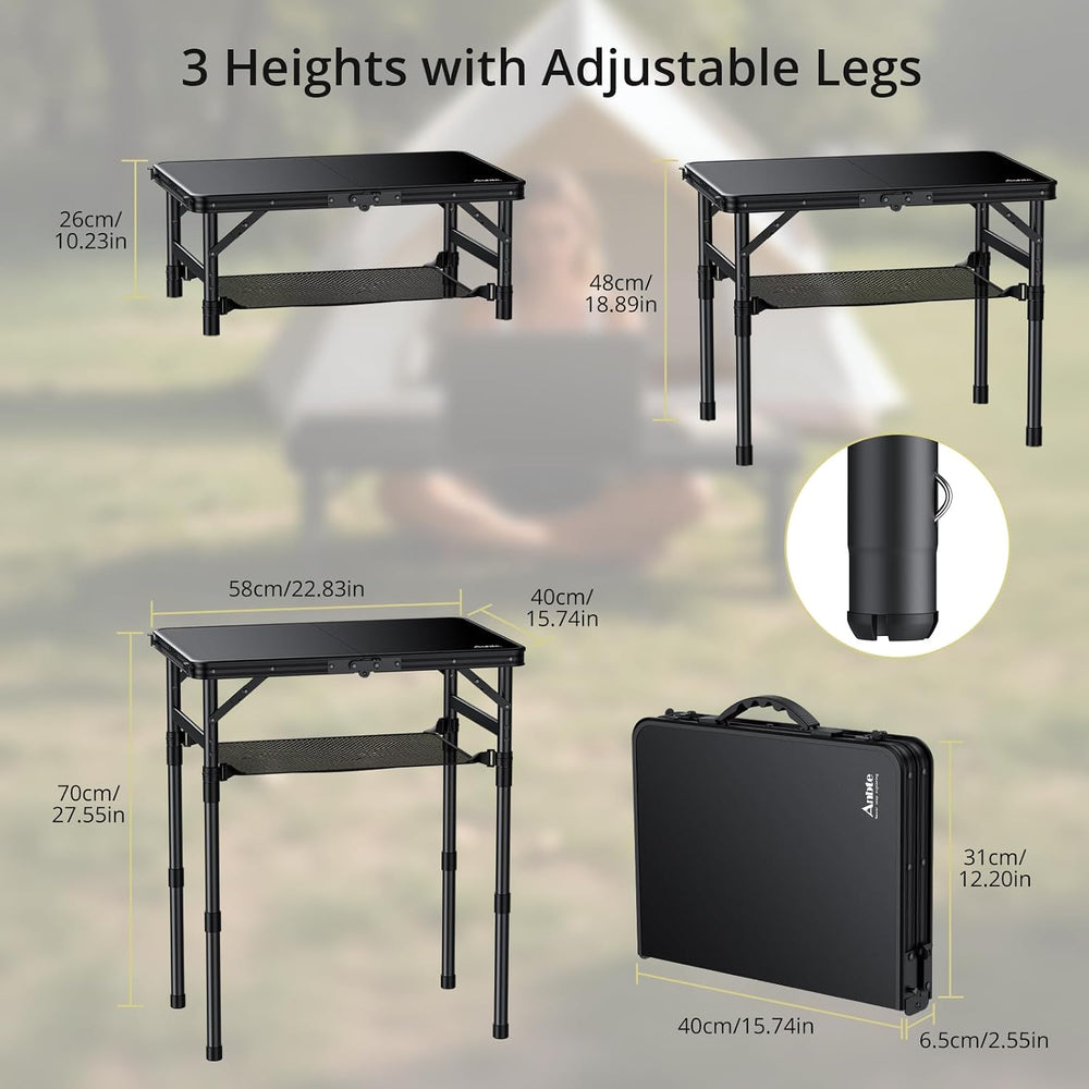 2 ft Small Folding Table, 3 Adjustable Height for Camping, 23" X 16"