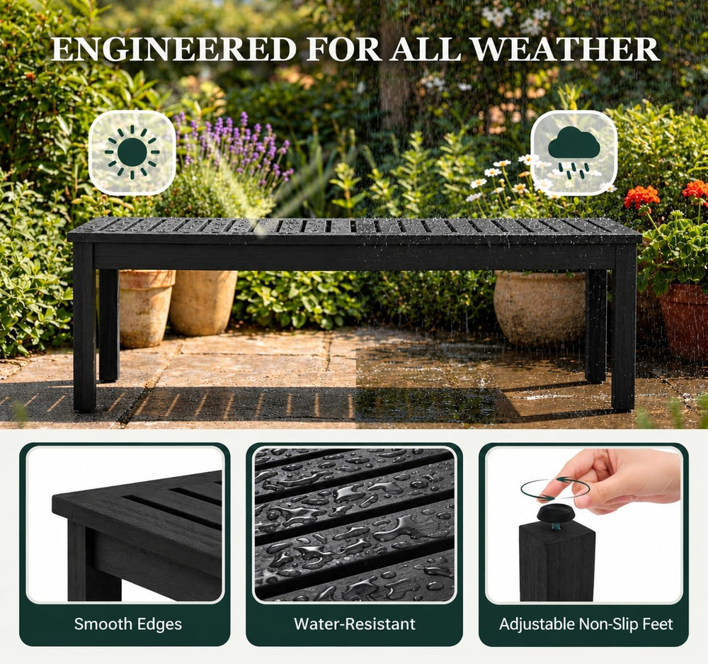 52" Backless Wood Bench Seat, Outdoor Garden Patio Bench, Entryway