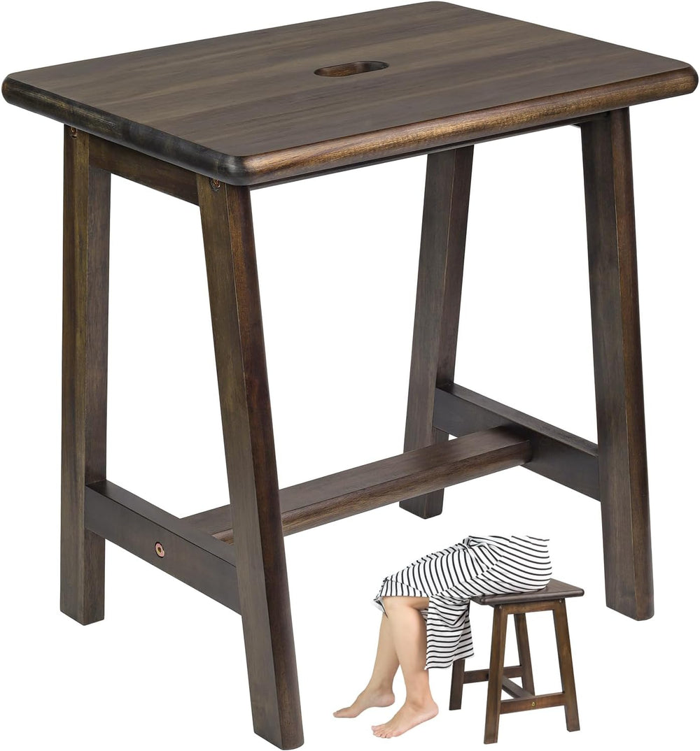 Acacia Wood Stool - Rectangular (16.7" D x 13" W x 17.7" H) - ...