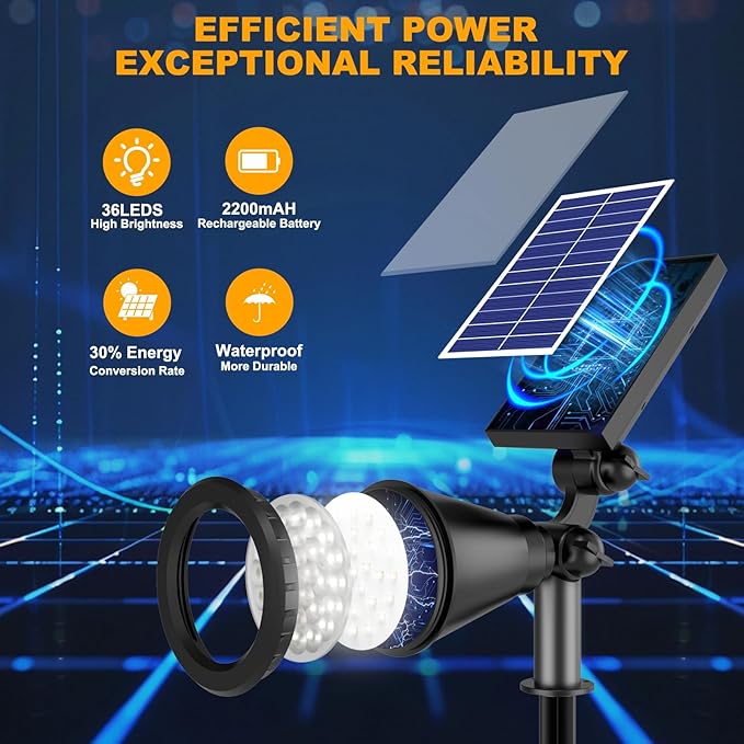 Solar Lights Outdoor Waterproof, 36 LEDs Adjustable Solar Spot Lights Outdoor...