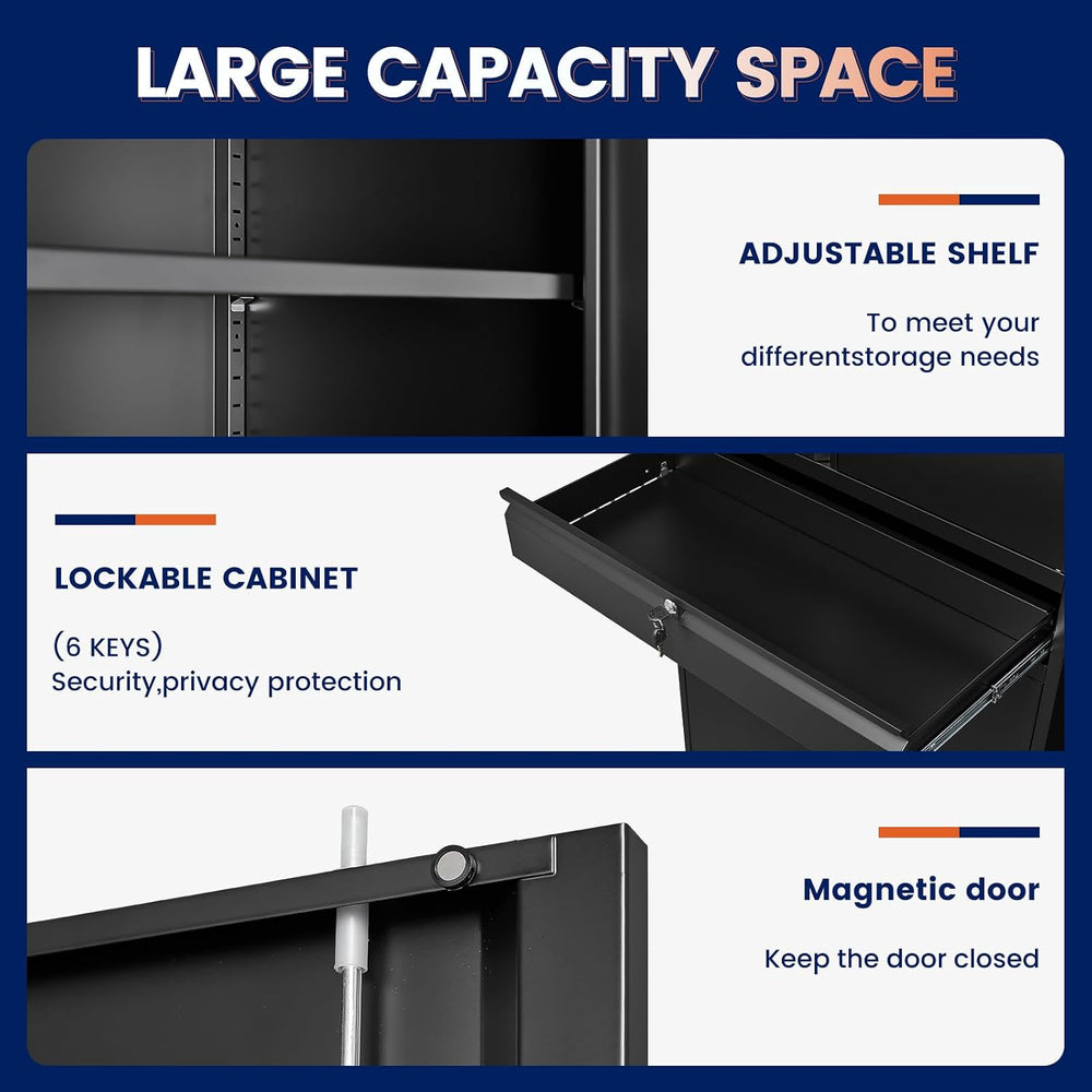 Metal Garage Storage Cabinet with Locking Doors and Adjustable Shelves, 71&qu...