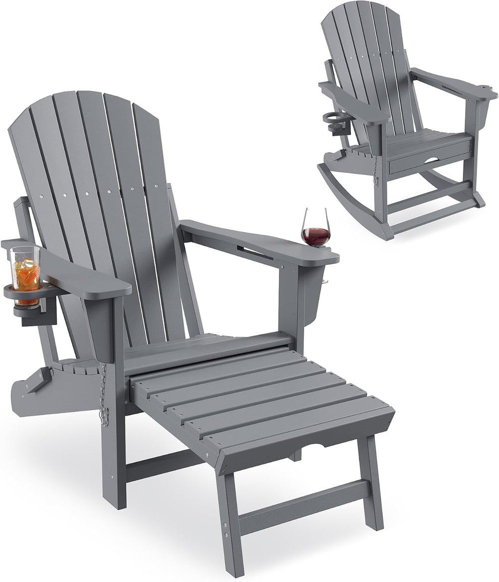 Rocking Adirondack Chairs, Folding Adirondack Rocking Chair With Footrest, Ad...