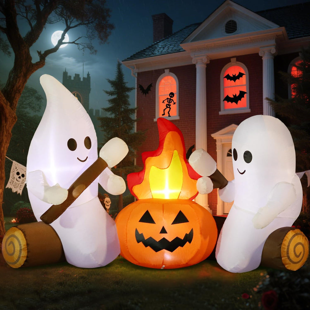 DomKom 6FT Halloween Inflatable Blow Up Decorations, Cute Ghosts Roasting Mar...