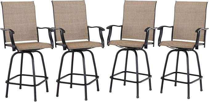 PHI VILLA Outdoor Bar Stools Set of 4, Swivel Patio Bar Stools & Chairs w...