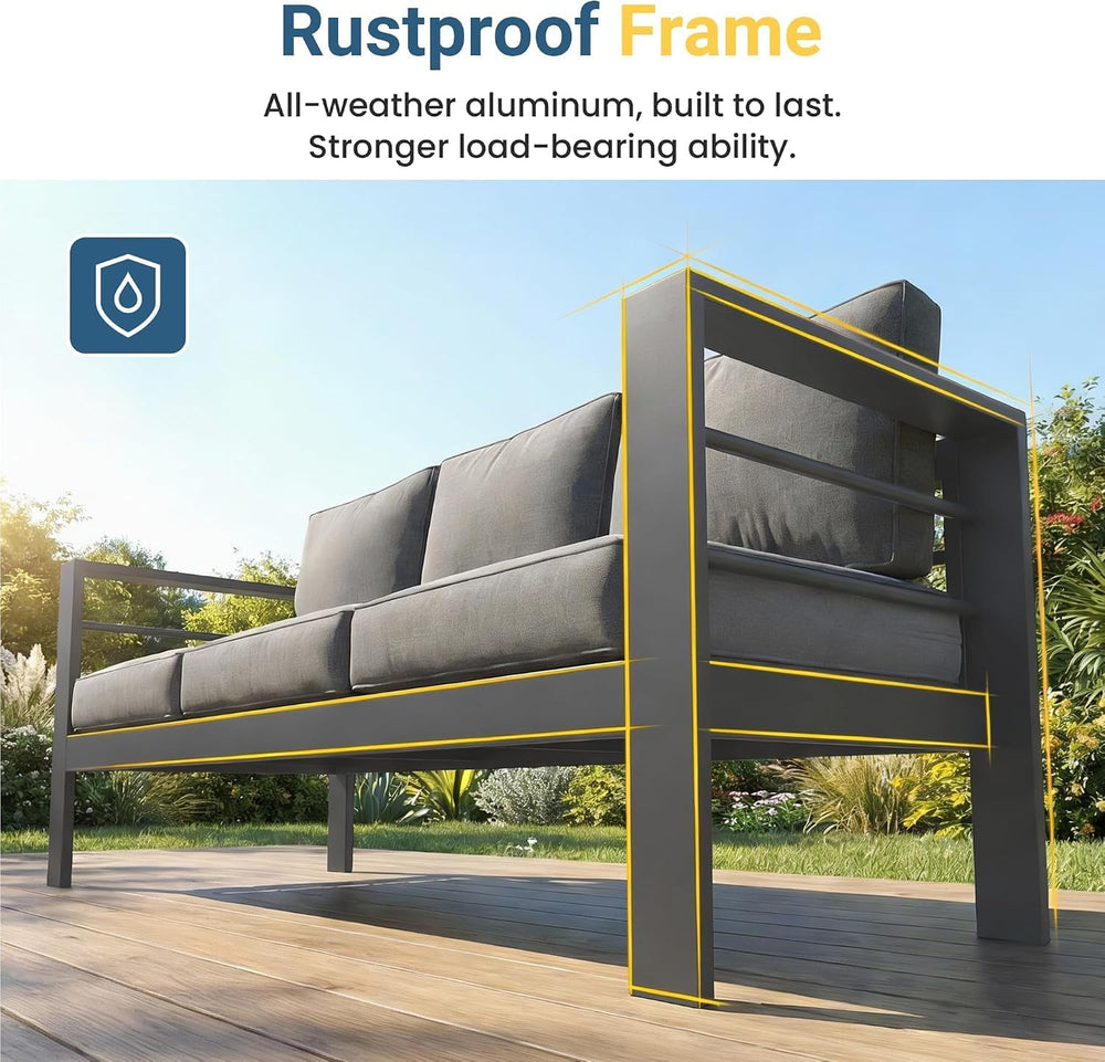 Patio Furniture Set, Aluminum Outside Furniture, Sofa with 10" Back Cushion