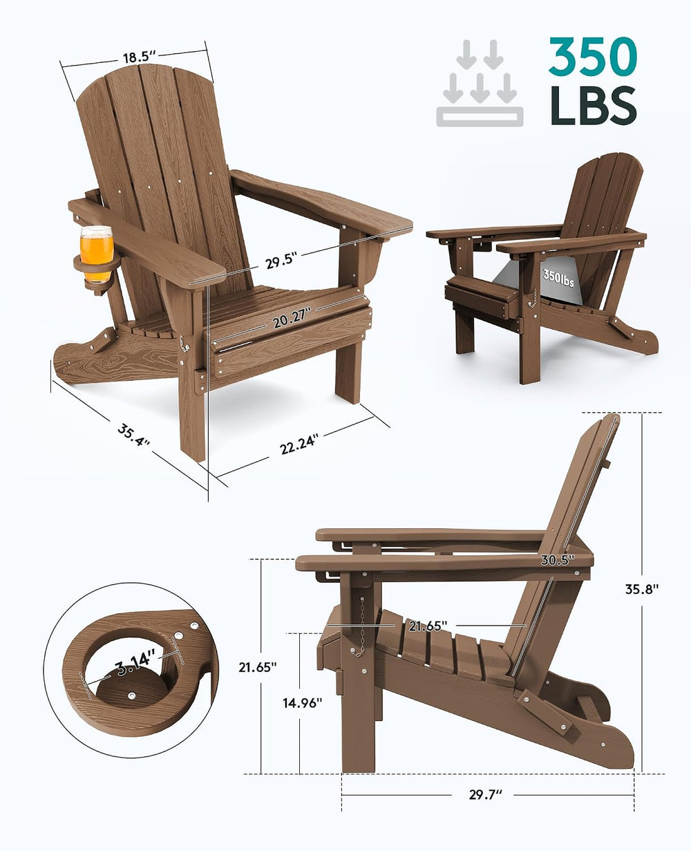 SERWALL 5-Piece HDPE Adirondack Chair and Ottoman and Table Set, Brown