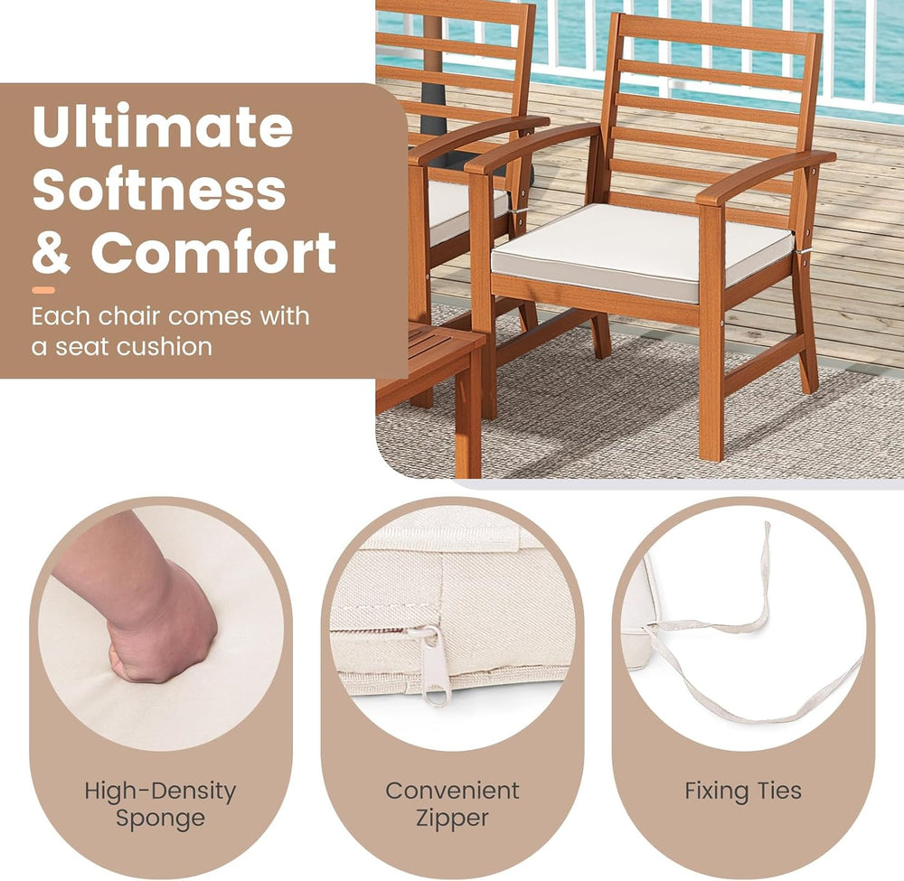 Tangkula 4 Pieces Outdoor Furniture Set, Acacia Wood Conversation Set w/Soft ...